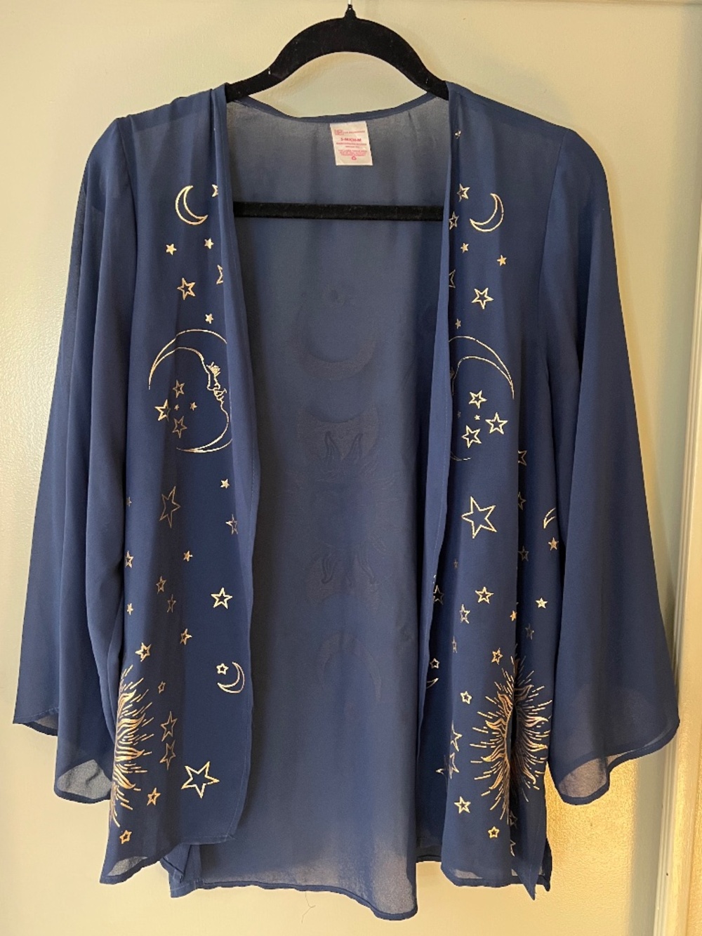 Celestial Print Sheer Kimono - Blue & Gold